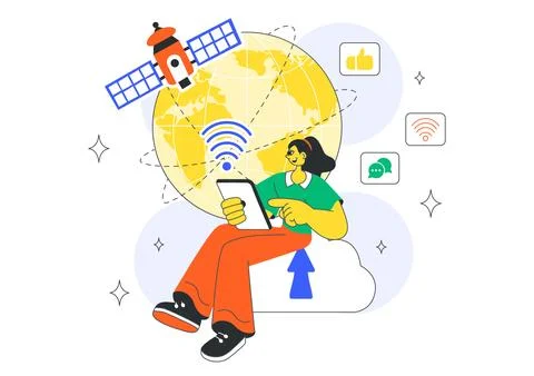 Global Internet Connection Vector Illustration Featuring Cloud Data Storage.. Stock Illustration