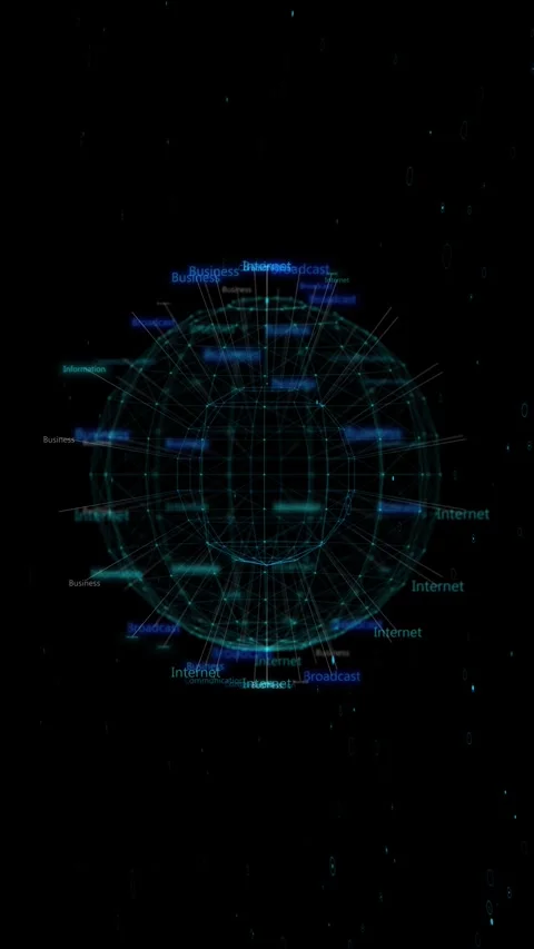 Global internet network sphere floating business text, polygon connections, dark Stock Footage 340565275