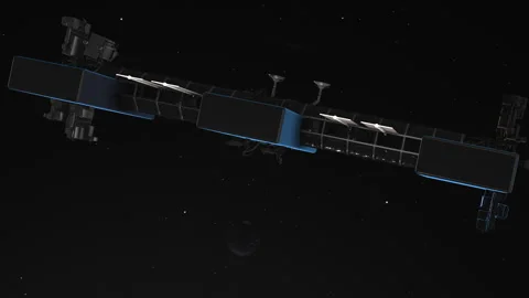 Global Internet Satellite Data Center Server Array Against the Sun Stock Footage 328491123
