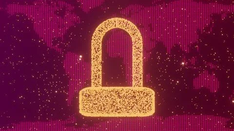 Global Internet security. Cyber security concept in magenta color. 3D render. 스톡 일러스트