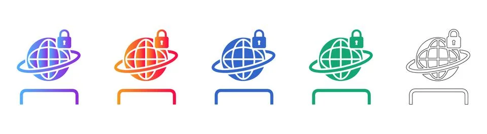 Global Internet Security Icon Set Illustration