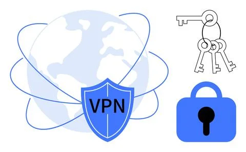 Global Internet Security with VPN, Keys and Lock Stock Illustration