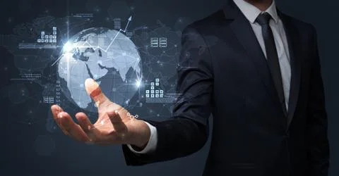 Global internet using concept with businessman Foto stock
