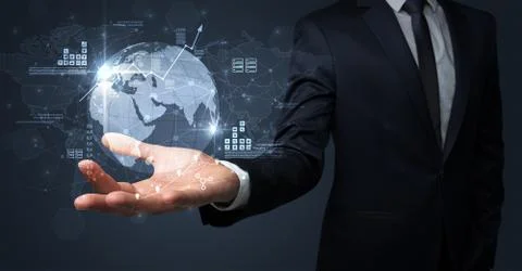 Global internet using concept with businessman Foto stock