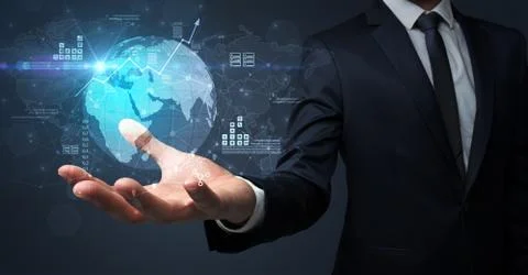 Global internet using concept with businessman Foto stock