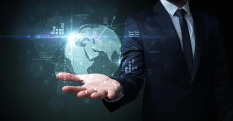 Global internet using concept with businessman Foto stock