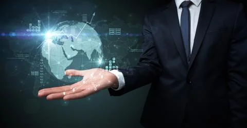 Global internet using concept with businessman Foto stock