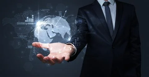 Global internet using concept with businessman Foto stock