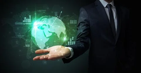Global internet using concept with businessman Foto stock