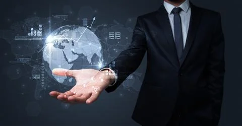 Global internet using concept with businessman Foto stock