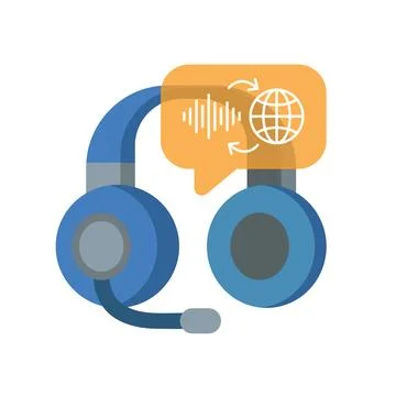 Global Interpretation and Language Translation Services Headset Icon Stock Illustration