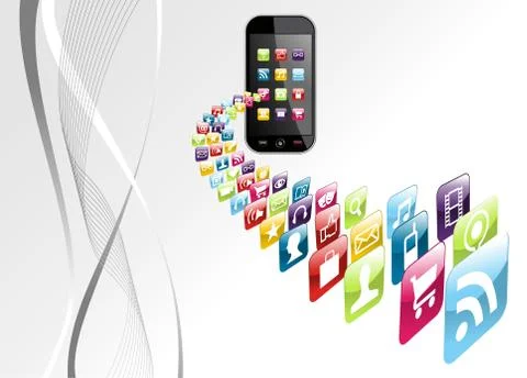 Global iphone apps icons tech background 스톡 일러스트