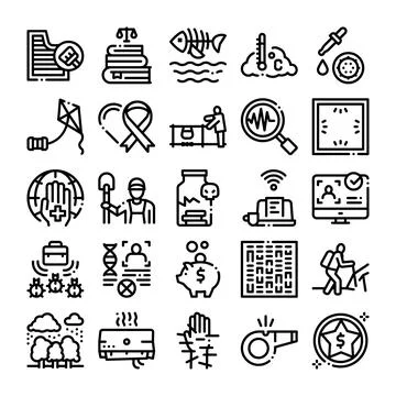 Global issues and universal problems line icons collection Stock Illustration