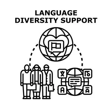 Global language diversity support communicating multicultural community Stock Illustration