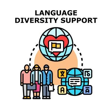 Global language diversity support communicating multicultural community Stock Illustration
