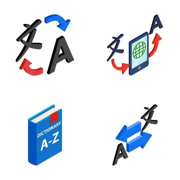 Global language translation and dictionary book icons Stock Illustration