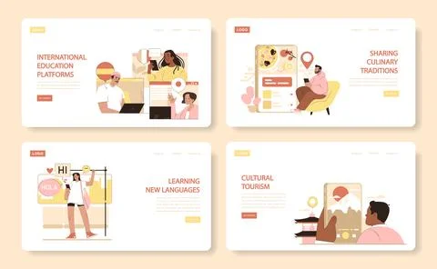 Global Learning and Cuisine Set. Vector illustration. Stock Illustration