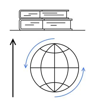 Global Learning and Growth Represented by Books, Globe, and Progress Arrow Illustrazione stock
