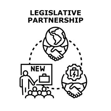 Global legislative partnership shaping new business regulations Stock Illustration