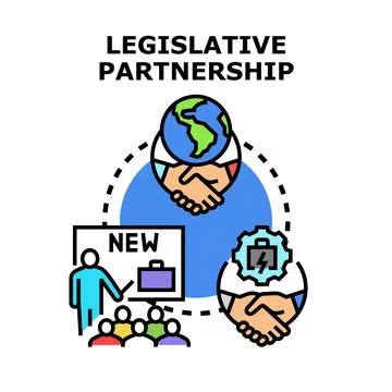 Global legislative partnership shaping new business regulations Illustrazione stock