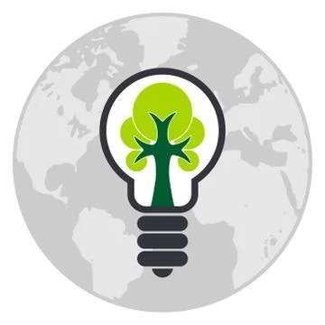 Global light bulb with tree inside. Icon isolated on white Stock-Illustration