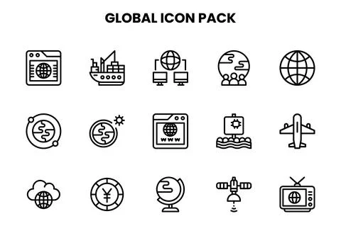 Global Line Vector Icons Pack Stock Illustration