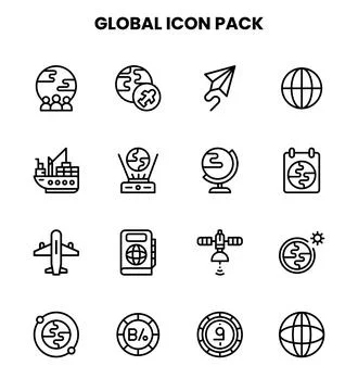 Global Line Vector Icons Pack Stock Illustration