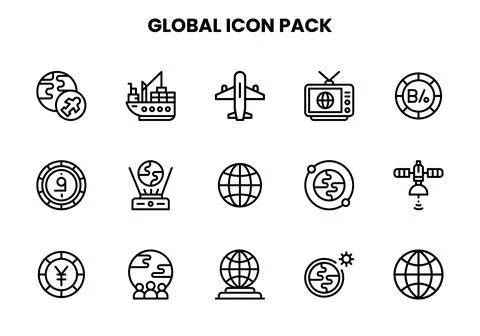 Global Line Vector Icons Pack Stock Illustration