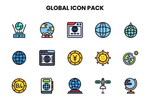 Global Lineal Color Vector Icons Pack Stock Illustration