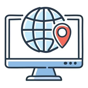 Global location on computer screen. An illustration of a computer screen wi.. Stock Illustration