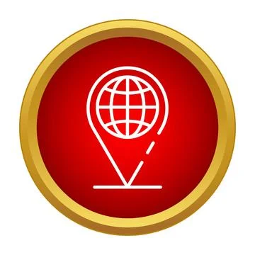 Global location pin icon on a red button Illustrazione stock