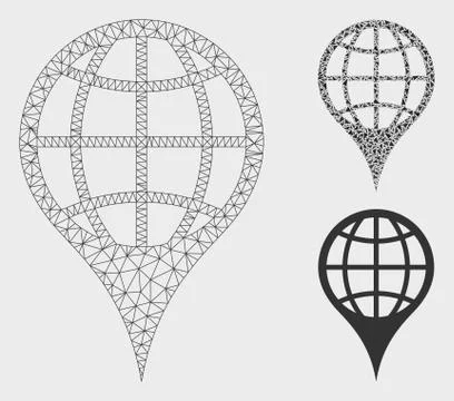 Global Location Vector Mesh Carcass Model and Triangle Mosaic Icon 스톡 일러스트