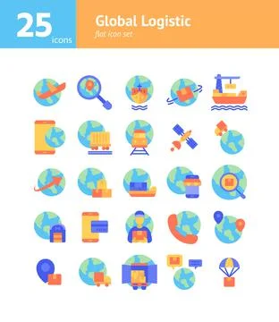 Global Logistic flat icon set. Vector and Illustration. Stockillustratie