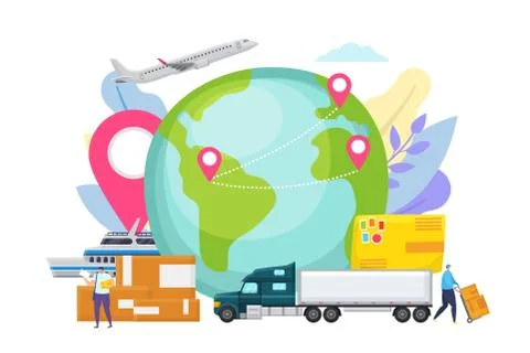 Global logistic network concept, export delivery vector illustration. Cargo ship Stock Illustration
