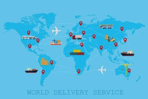 Global Logistic, shipping and service worldwide delivery world map concept Stock Illustration