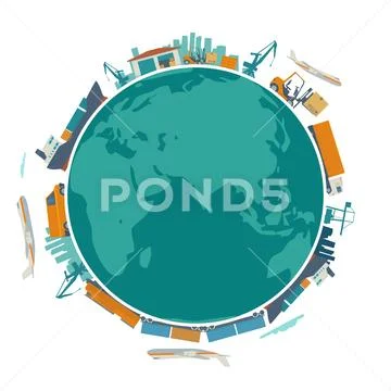 Global logistic, shipping and worldwide delivery business concept - productio Stock Illustration