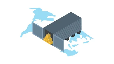 Global logistics and delivery animation featuring isometric shipping truck .. Stock Footage 333607005