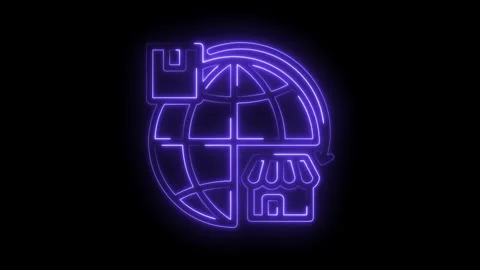 Global logistics and delivery with package box and storefront icon in neon style Stock Footage 330783308