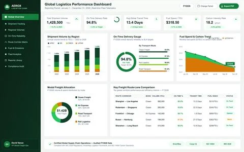 Global Logistics and Freight Carrier Performance Dashboard Interface Stock Illustration