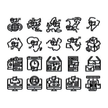 Global logistics and supply chain tracking icons Stock Illustration