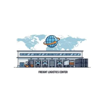 Global logistics center with world map and air transport イラスト素材
