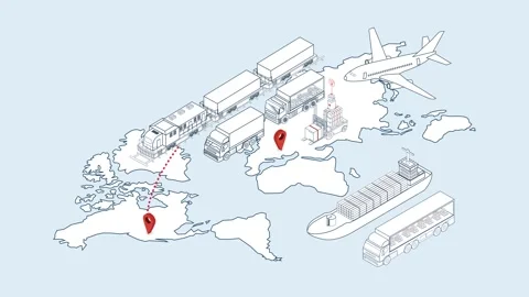 Global Logistics Network Animation with Supply Chain, Transportation Stock-Footage 333673760
