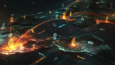 Global logistics network connecting world with digital transportation icons Stock Footage 317309366