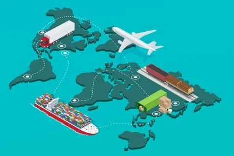 Global logistics network Flat 3d isometric  illustration Icons s イラスト素材