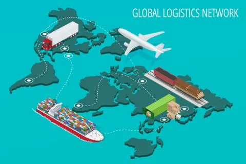 Global logistics network Flat 3d isometric vector illustration S イラスト素材