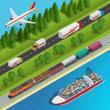 Global logistics network Flat isometric vector illustration Stock Illustration