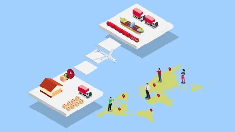 Global Logistics Network with Freight Transportation and World Map 3d anima.. Stock Footage 337943232