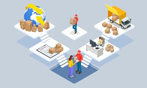 Global logistics network isometric illustration. Isometric Logistics and Stock Illustration