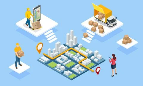 Global logistics network isometric illustration. Isometric Logistics and Stock Illustration