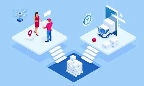Global logistics network isometric illustration. Isometric Logistics and Stock Illustration